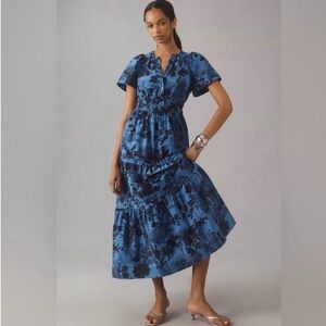 Anthropologie Somerset Blue Floral Maxi Dress